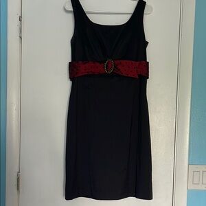 SL Fashions Black Sleeveless Sheath Dress with Red Belt